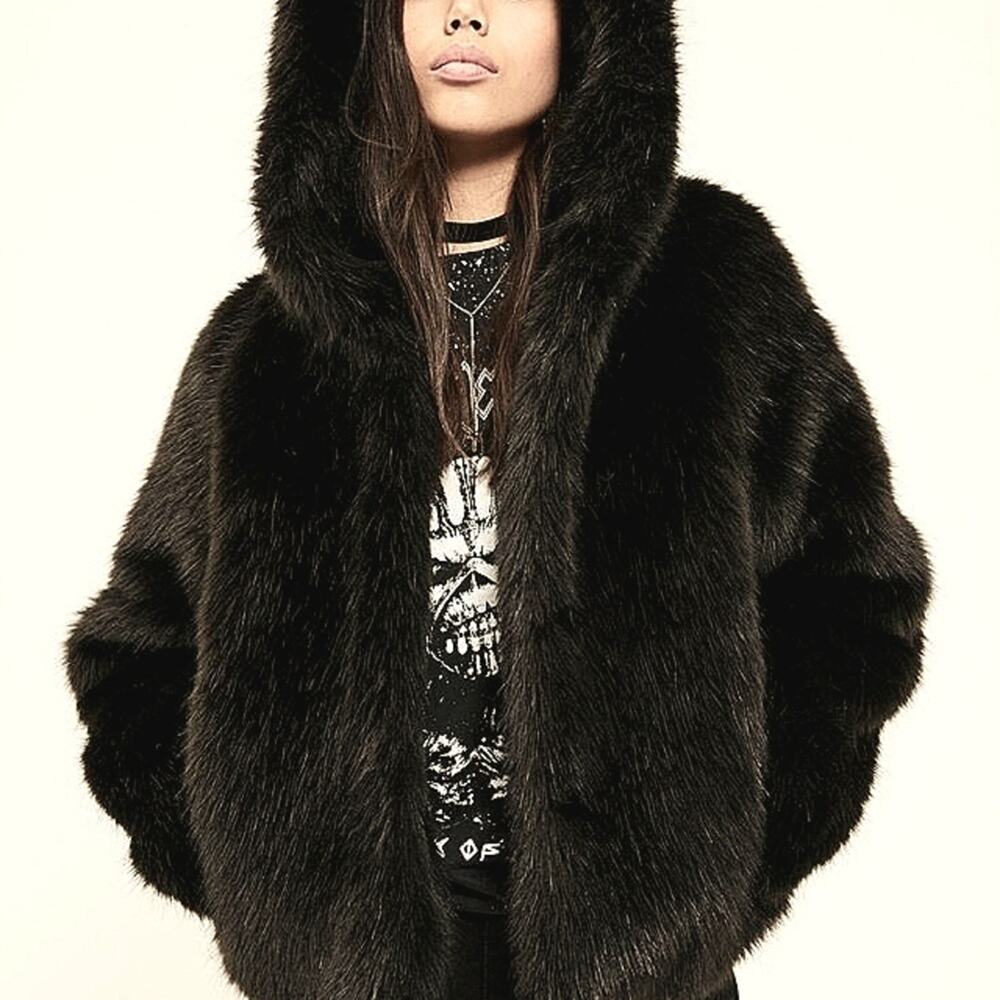 REVERSIBLE Jacket Faux Mink GIRLS Size 7 BROWN Bomber Coat Hooded‎ Faux Leather